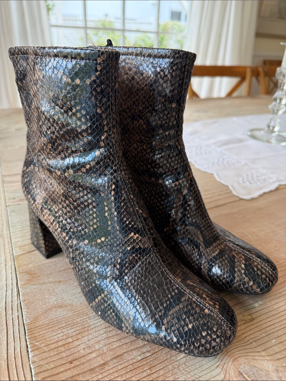 Women's Brown Snake-Print Ankle Boots